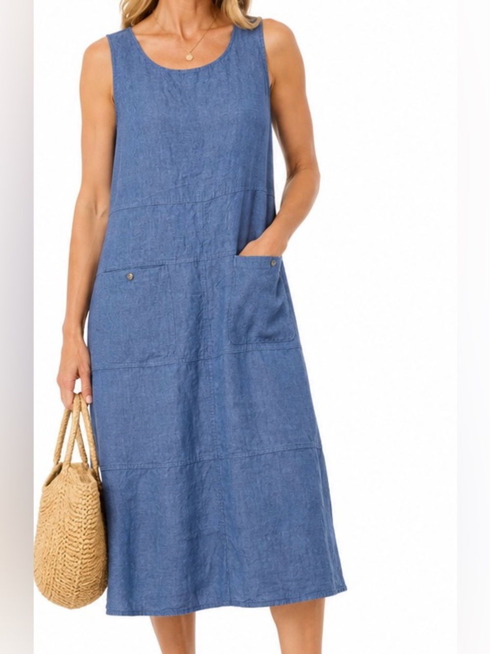 J.Jill Pure Jill Linen Chambray Blue Seamed Midi Shift Dress Medium